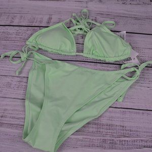 H&M WOMENS TWO PIECE BIKINI SWIM SUIT SIZE 14 TIE NECK GREEN BEACH SUMMER